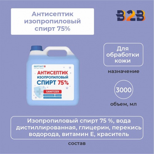 Антисептик изопропиловый спирт 75%, 3000 мл